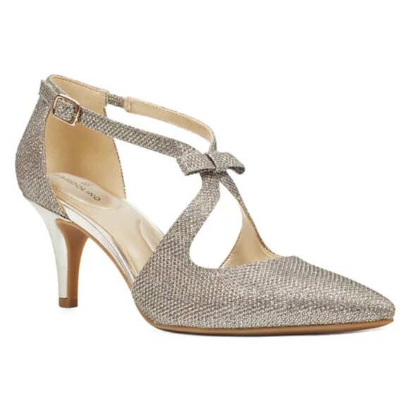 NWT Bandolino Womens Zeffer Gold Glam Bow Pointed Toe Pumps Heels Size 11M - Picture 1 of 9